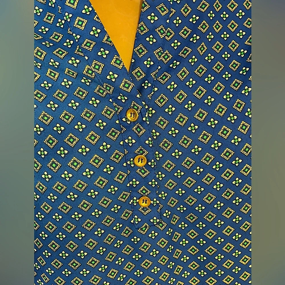 Christin Michaels blouse, small, EUC, bright blue, gold buttons - Picture 3 of 14
